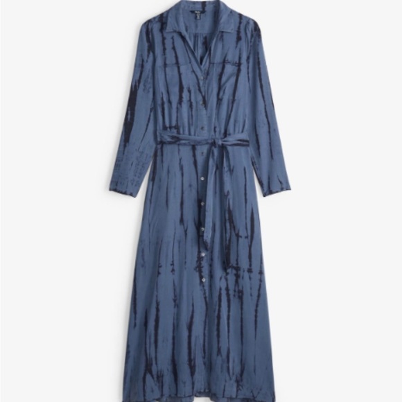NEW NWT Hatley Blue Navy Tie Dye Button Down Belted Long Sleeve Maxi Dress - Picture 3 of 16
